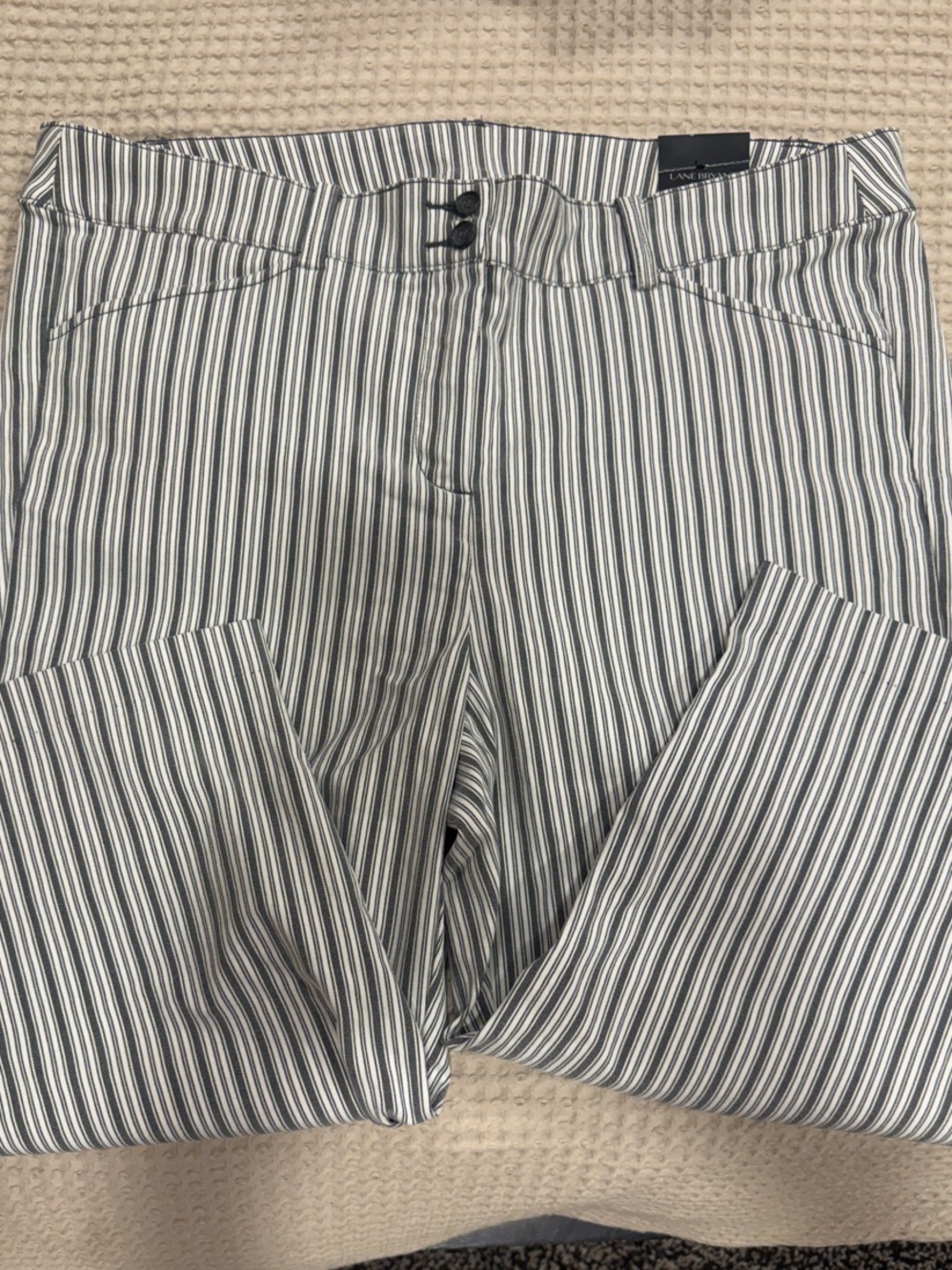Lane Bryant gray and White Vertical Stripe Cropped Pants